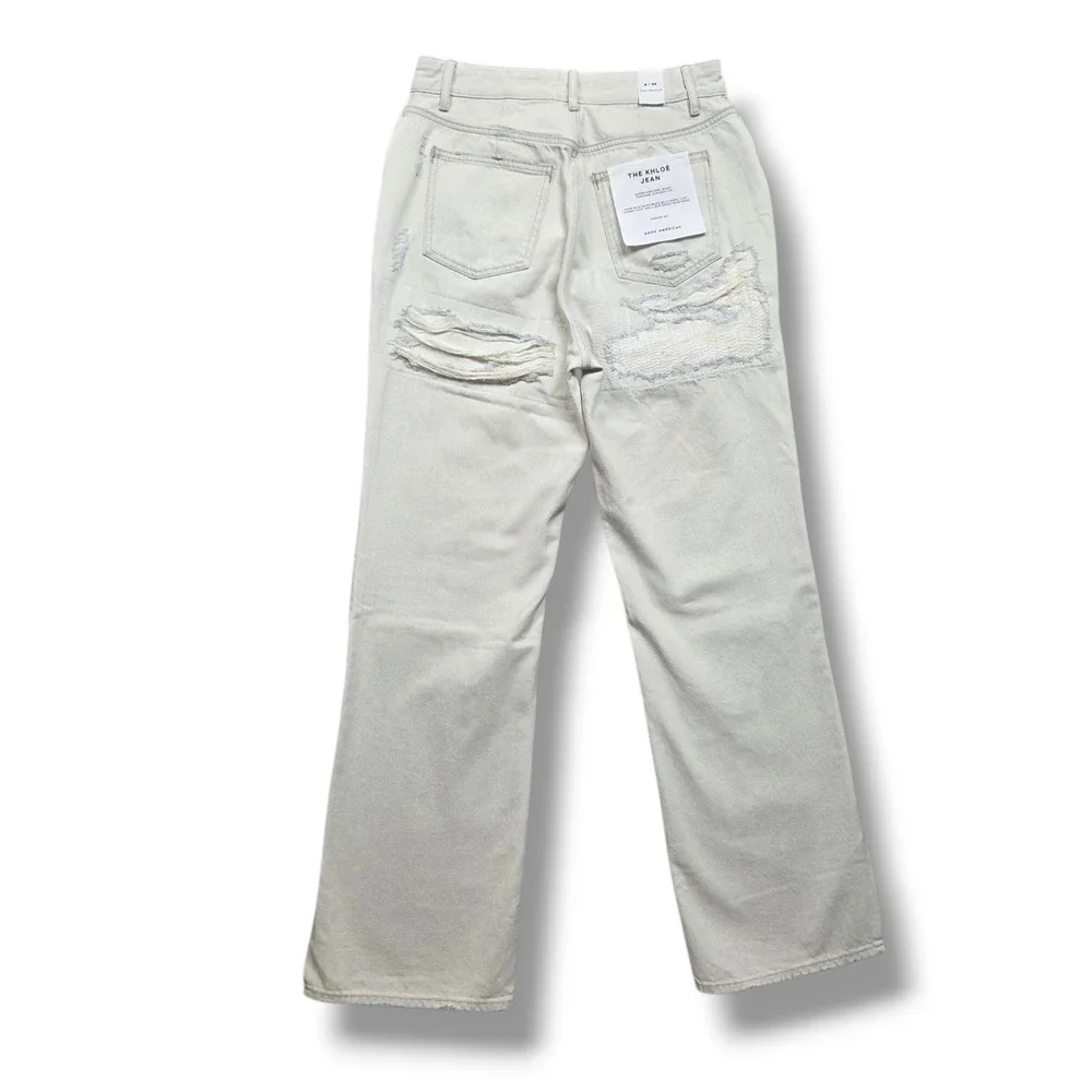 Good American Khloe Jeans Womens 8 Super High Rise Straight Distressed Ripped